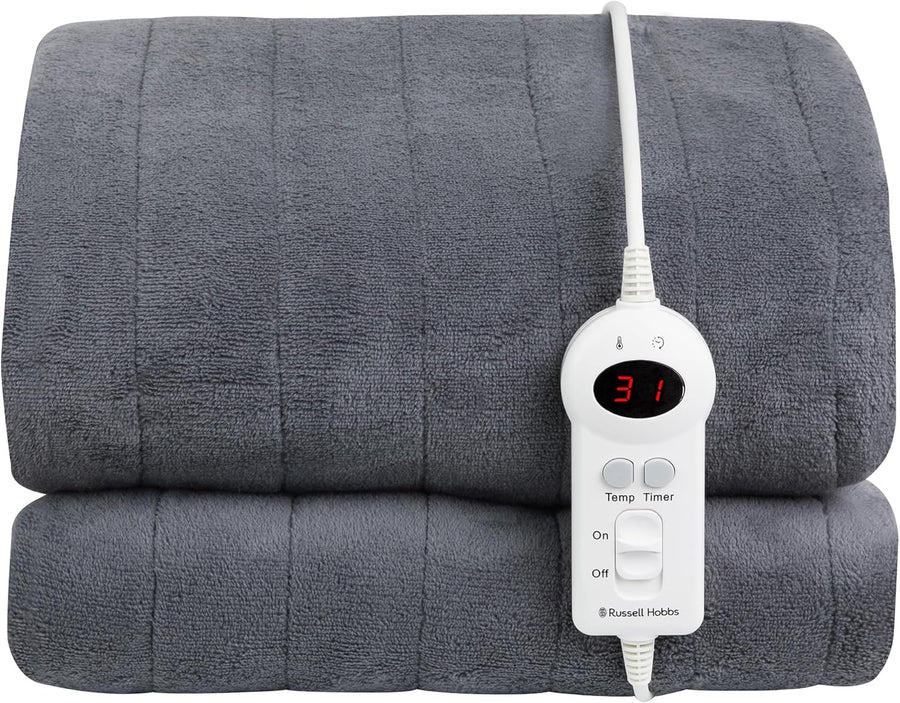 Electric Heated Throw Blanket Grey Microfleece 130x180cm 9 Heat Timer Auto Off
