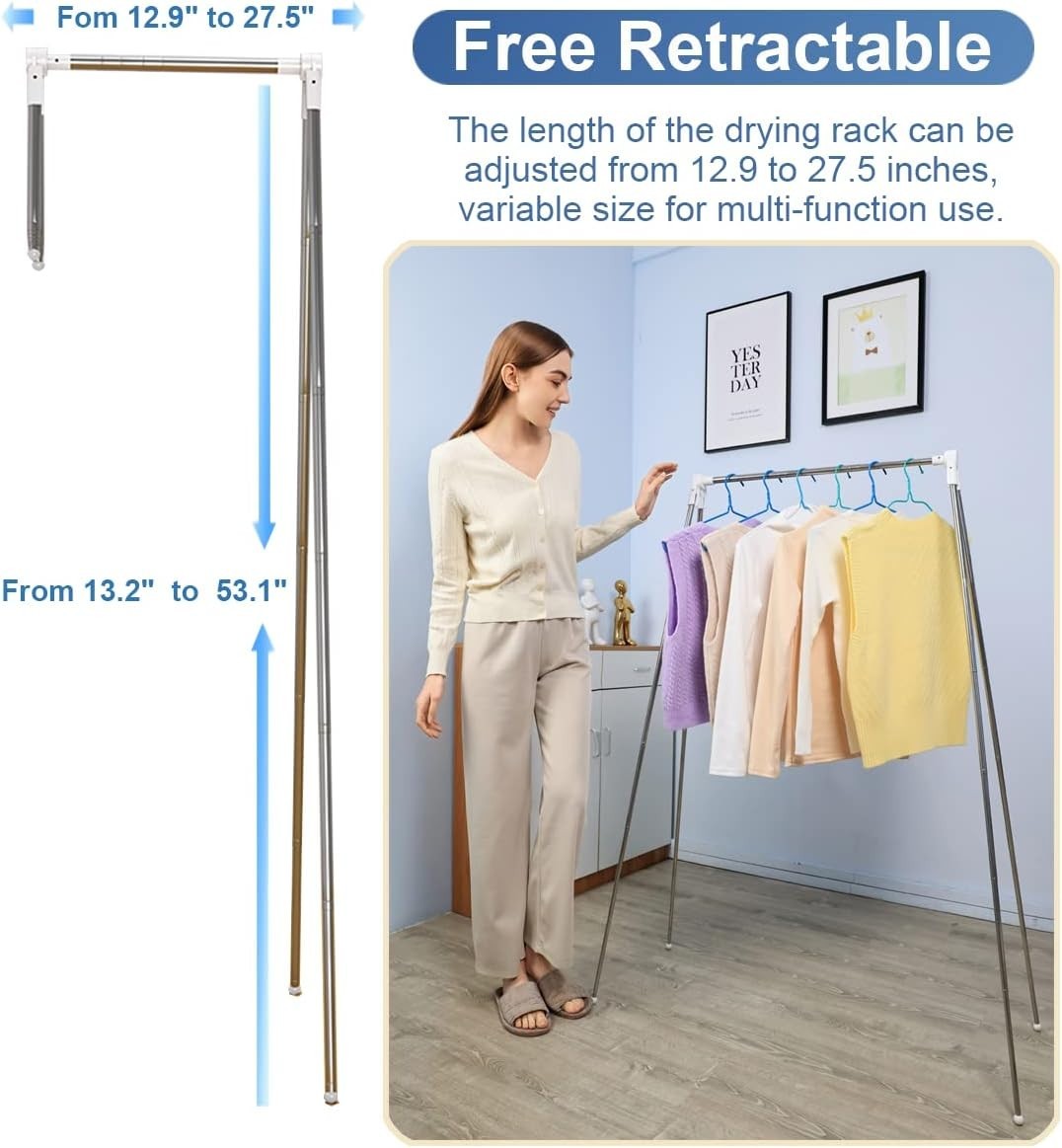 Portable Folding Clothes Rack Travel Collapsible Rail White