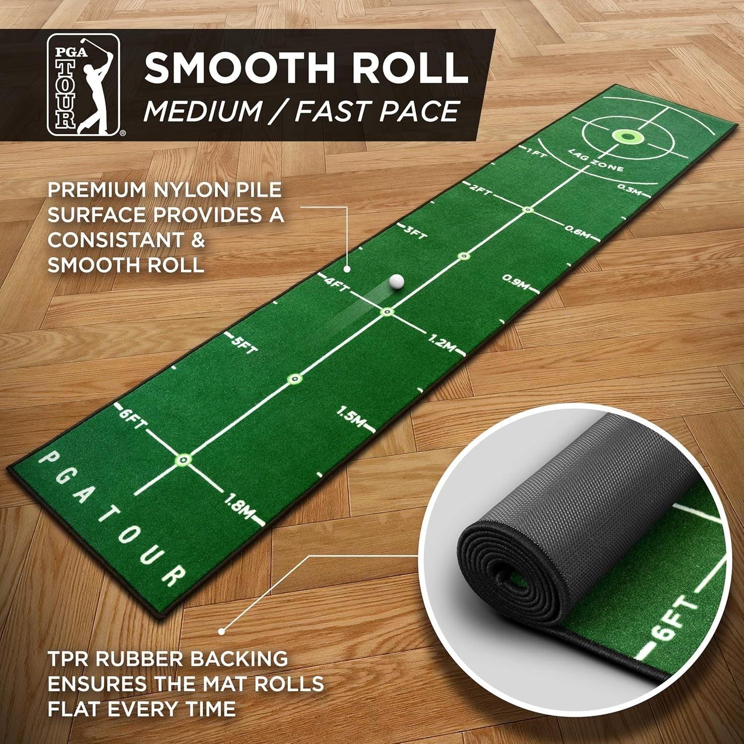 Indoor Golf Putting Mat 6ft Training Green Alignment Guides Home Practice