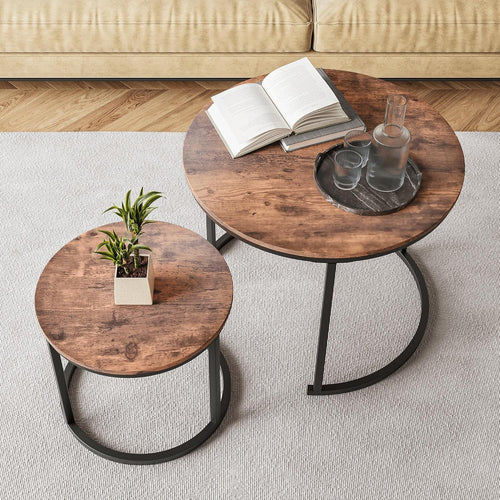 Round Nesting Coffee Table Set of 2, Sturdy Metal Frame, Space-Saving