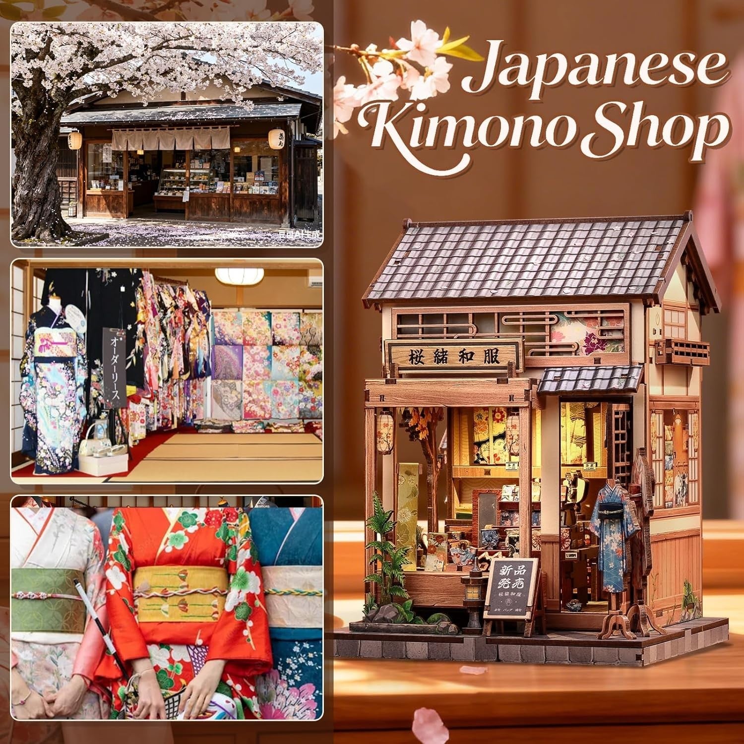 Japanese Sakura Book Nook Kit DIY Miniature House LED Bookshelf Decor