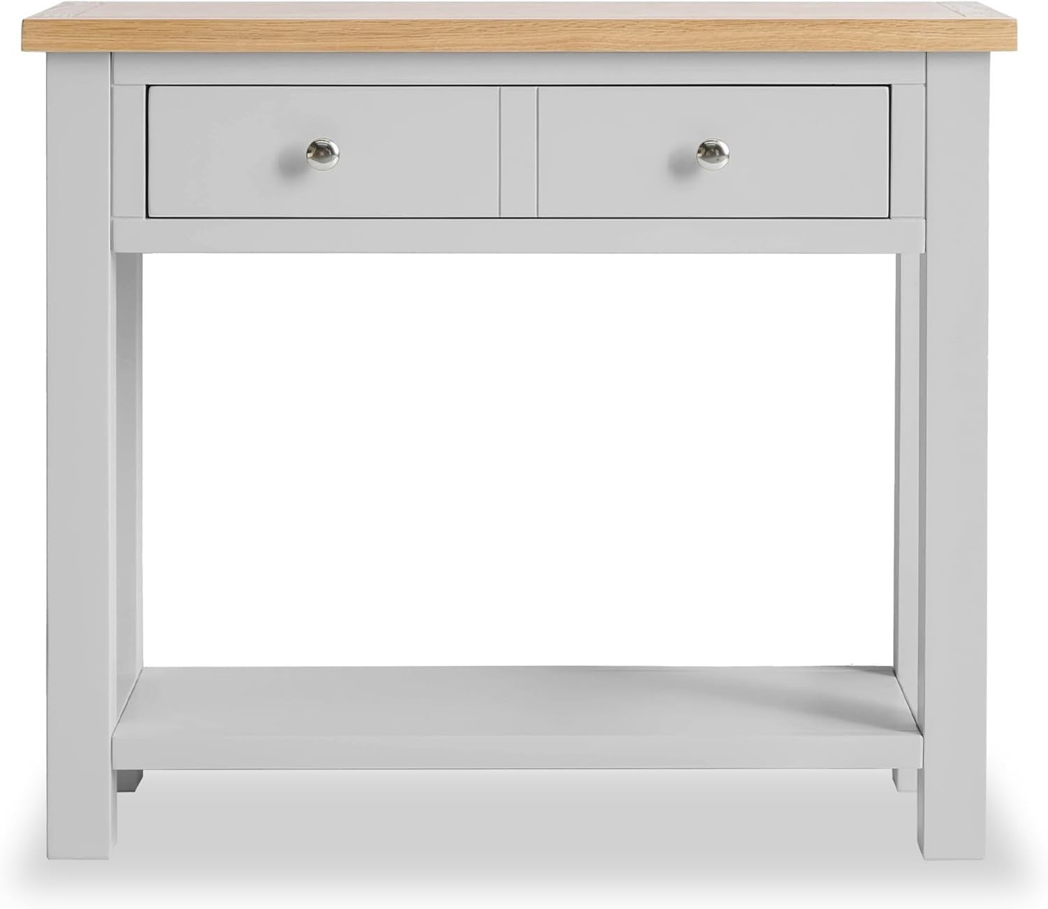 Wide Stone Grey Console Table with Drawer & Oak Top, Hallway Storage