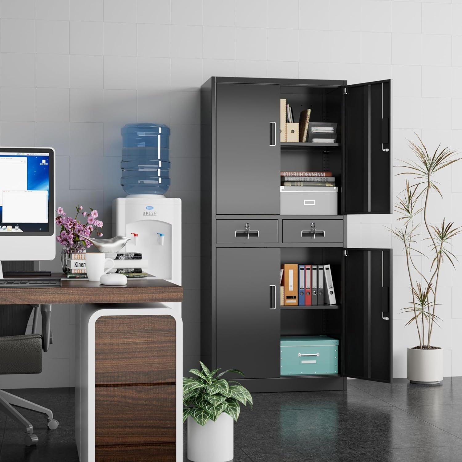 Metal Storage Cabinet 4 Doors 2 Drawers Lockable Steel Cupboard Office Home 180
