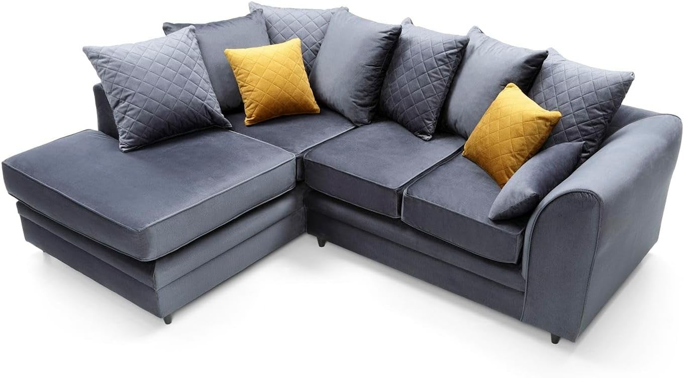 Dark Grey Velvet L Shape Corner Sofa 3 Seater – Water Repellent & Comfy