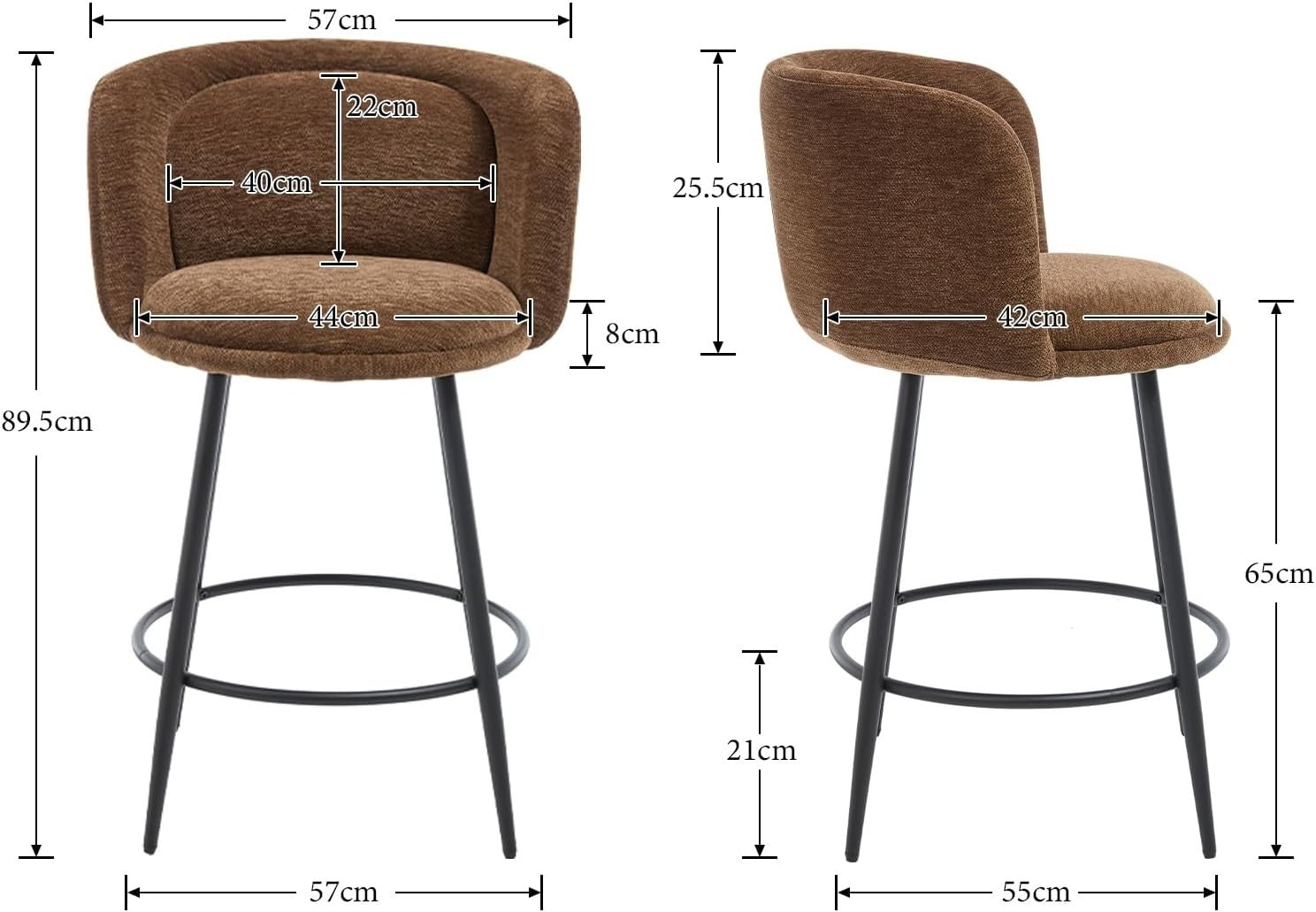Counter Bar Stools Set of 2 | Brown Chenille L-Shaped Dining Chairs