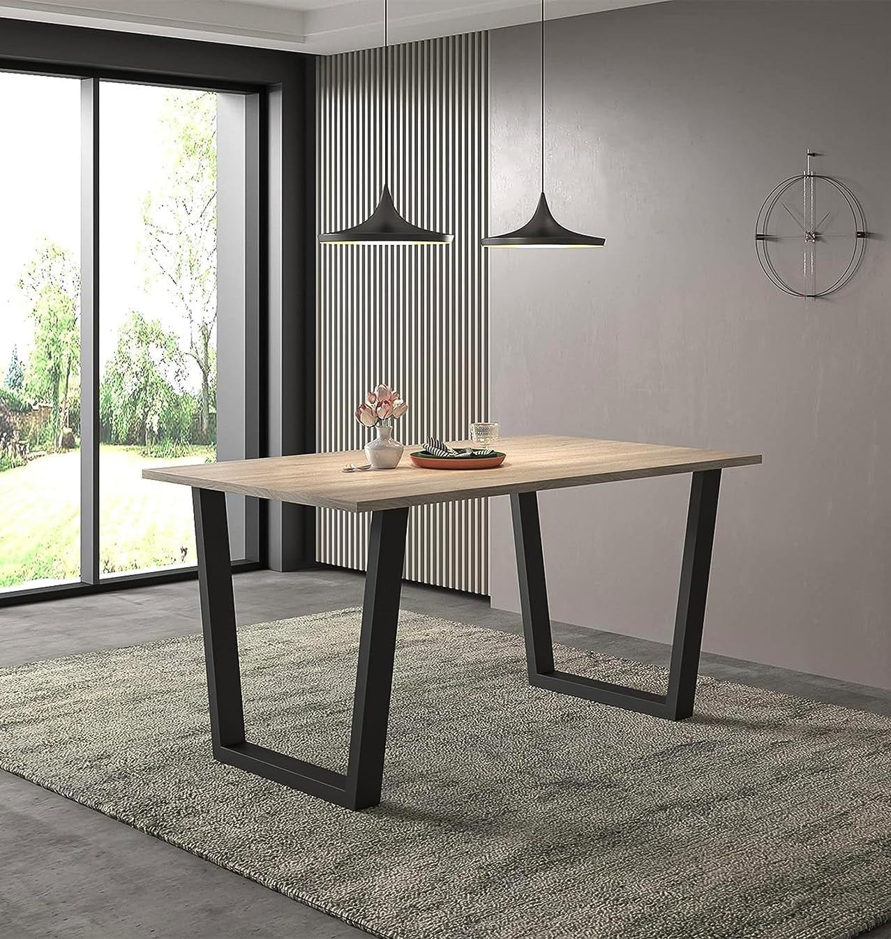 Industrial Oak Dining Table 150cm Metal Legs, 4-6 Seater Modern Home