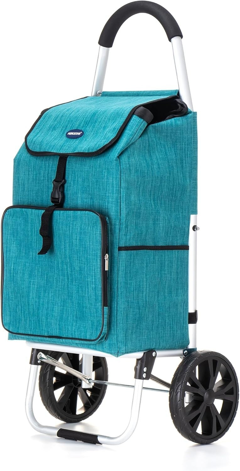 Foldable 64L Shopping Trolley Teal Lightweight Cart with Wheels