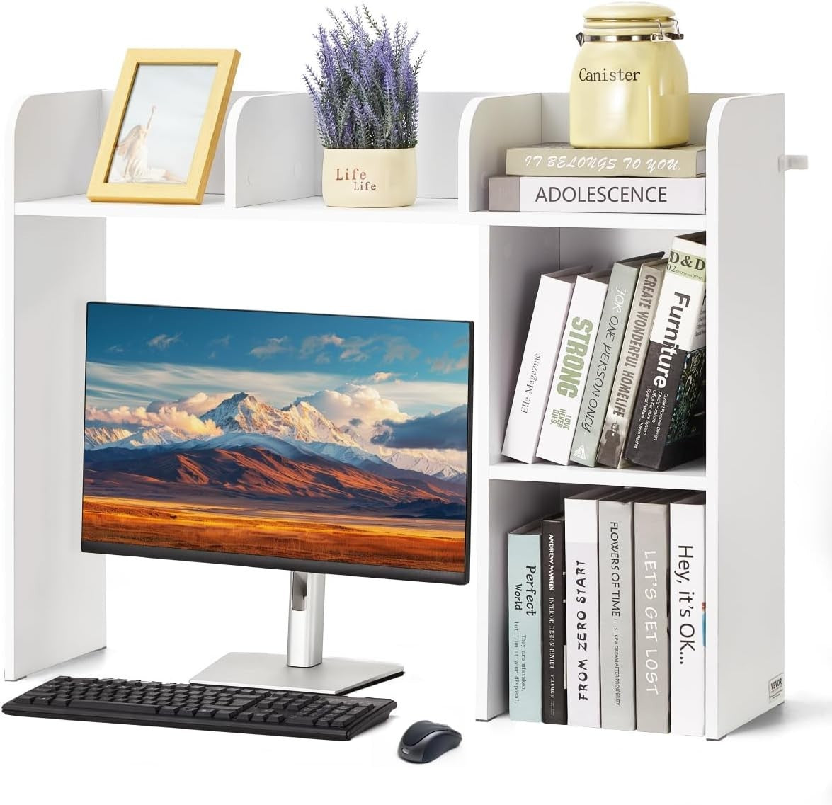 White 2-Tier Desktop Bookshelf 94.5cm Desk Hutch Organiser Heavy-Duty Storage