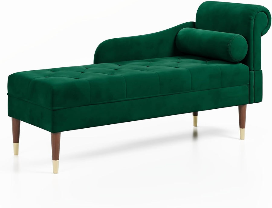 Luxury Green Velvet Chaise Lounge Sofa Right Armrest – Space-Saving & Comfy
