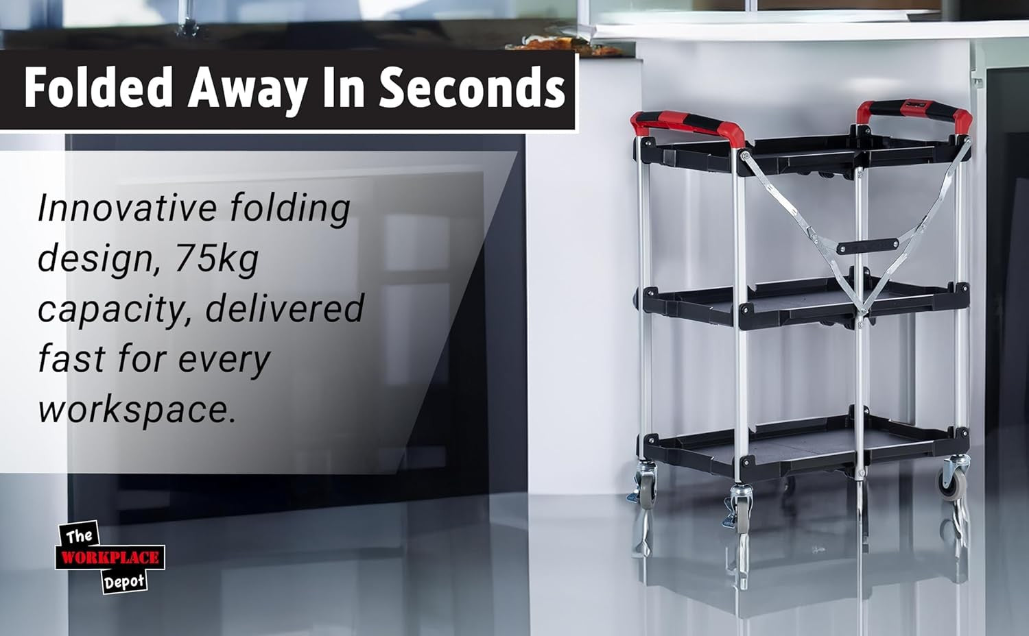 3 Tier Folding Service Cart Heavy Duty Utility Trolley Lockable Wheels