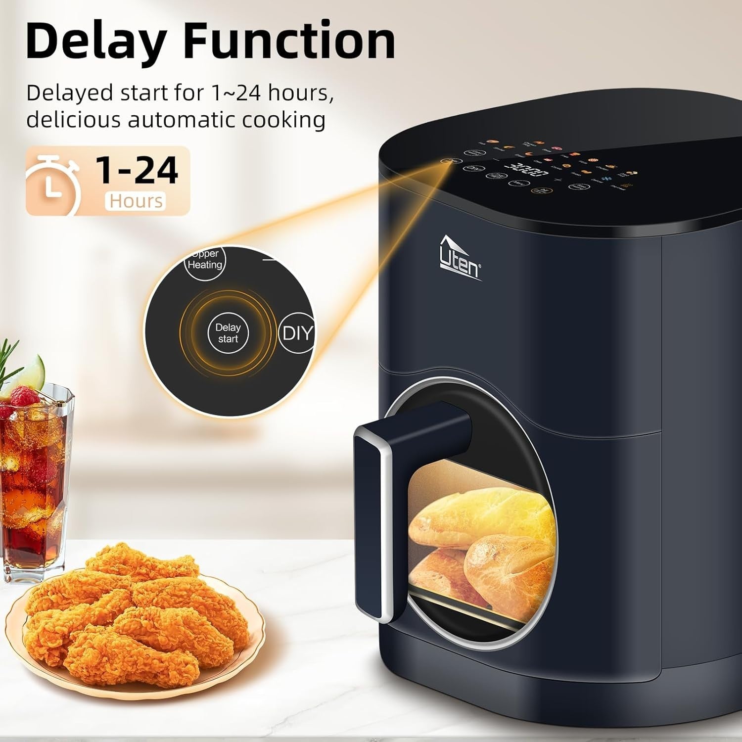 Dual Blaze Air Fryer 5.5L Sapphire Blue Window 14 Presets Colour Screen Fast