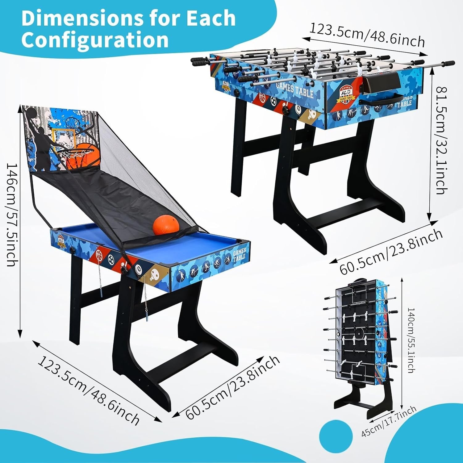 4FT 5 in 1 Multi Game Table Folding Sports Combo Kids Family Fun