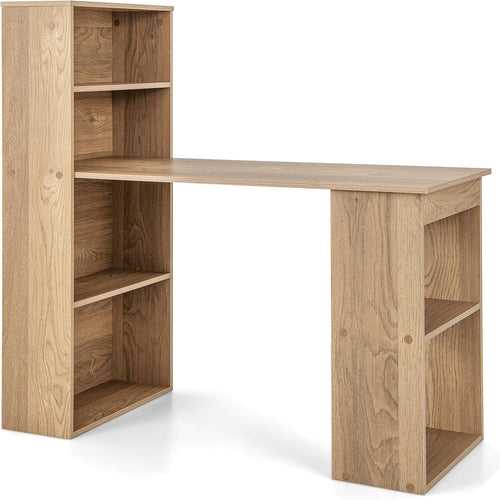Modern Wooden Computer Desk with 6-Tier Shelves & Spacious Workstation