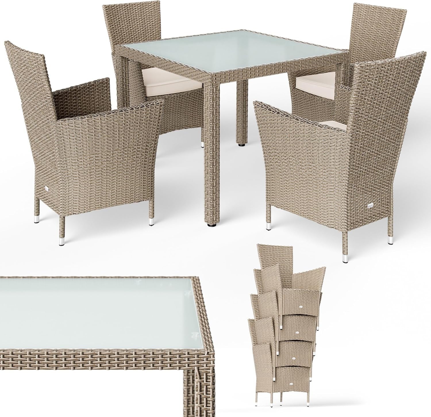 Rattan Garden Furniture Set 5pc Outdoor Patio Dining Table & 4 Chairs