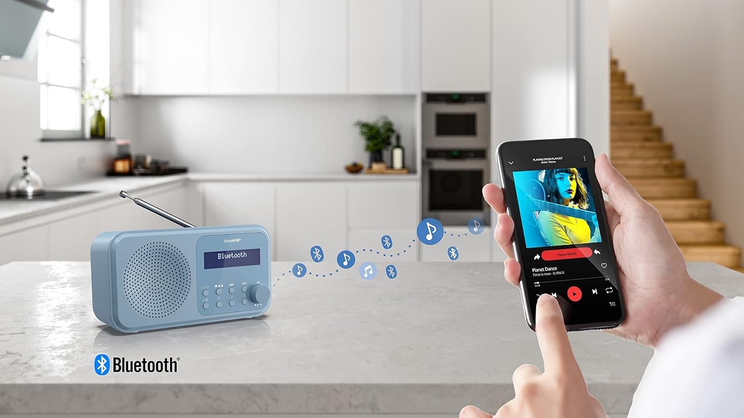 Portable DAB+/FM Digital Radio Bluetooth 5.0 Dual Alarm USB Steel Blue
