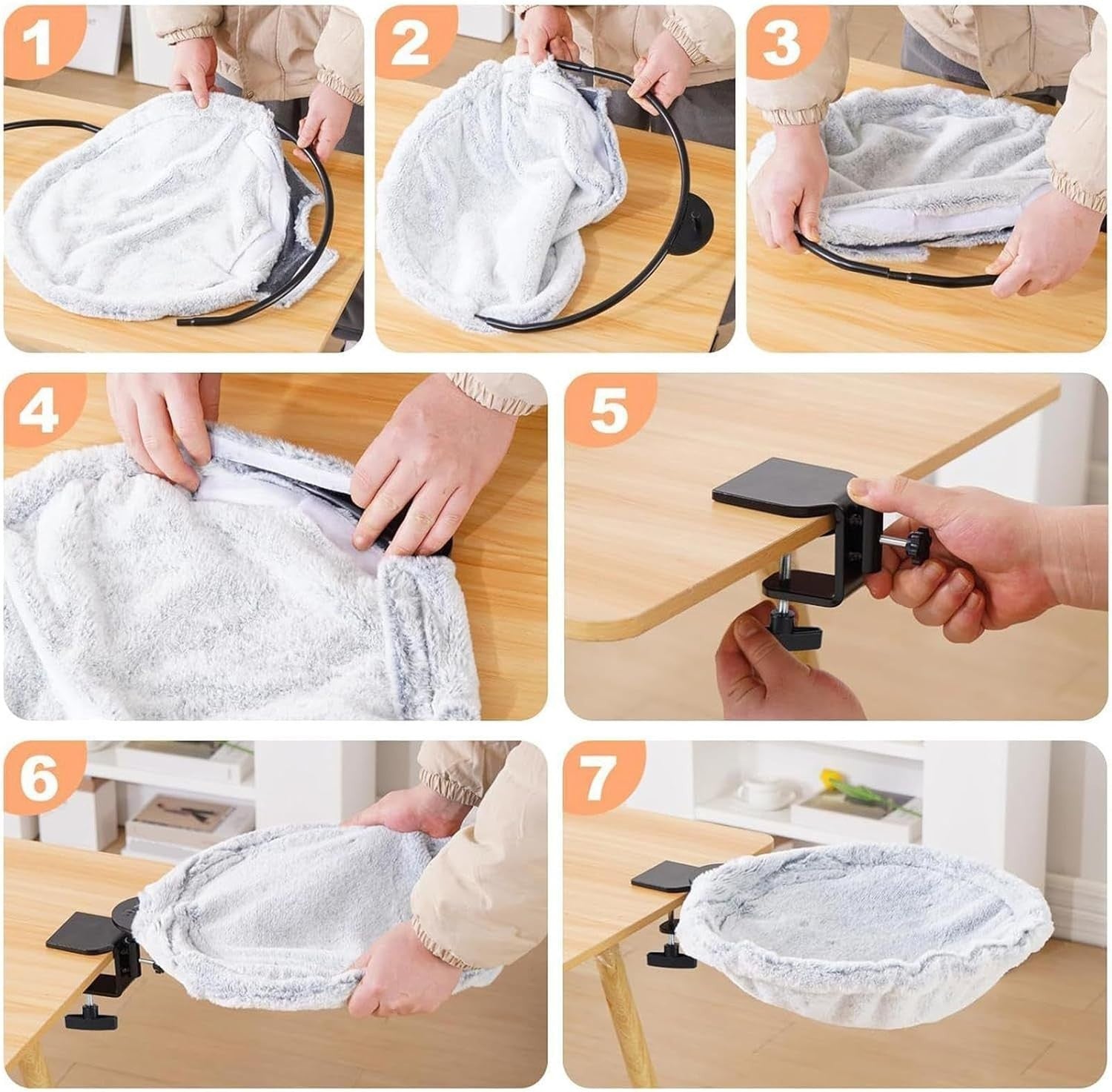 Foldable Cat Desk Hammock 180° Rotating Perch Bed Gray 50lbs