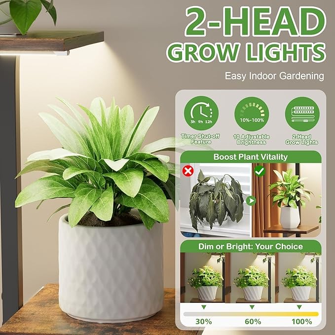 5 Tier Metal Plant Stand with Grow Lights Indoor Corner Shelf Set of 2, 100cm Ta