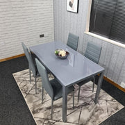 Grey Glass Dining Table Set with 4 Leather Chairs Modern Kitchen Furniture