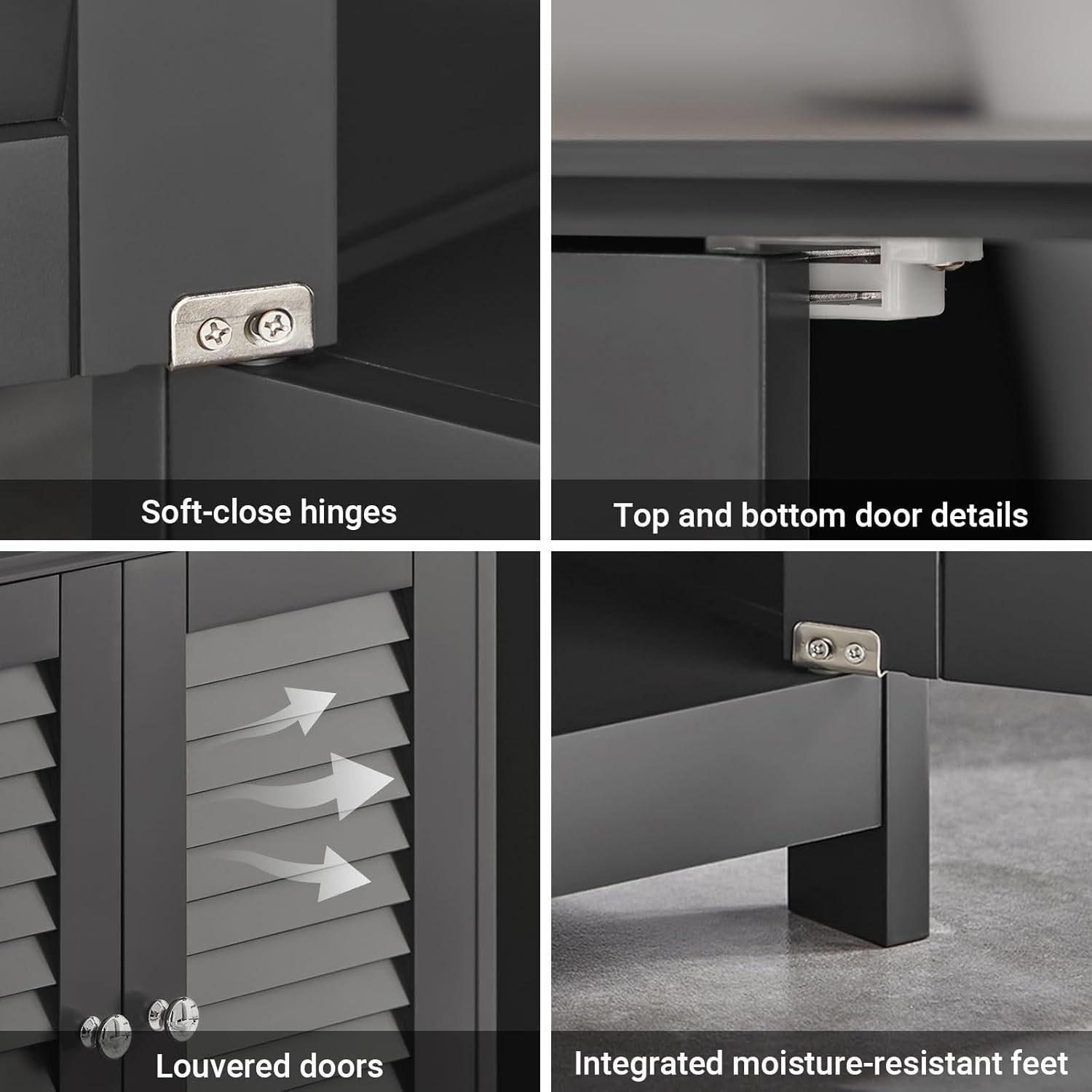 Dark Grey Under Sink Bathroom Cabinet with Shutter Doors & Adjustable Shelf