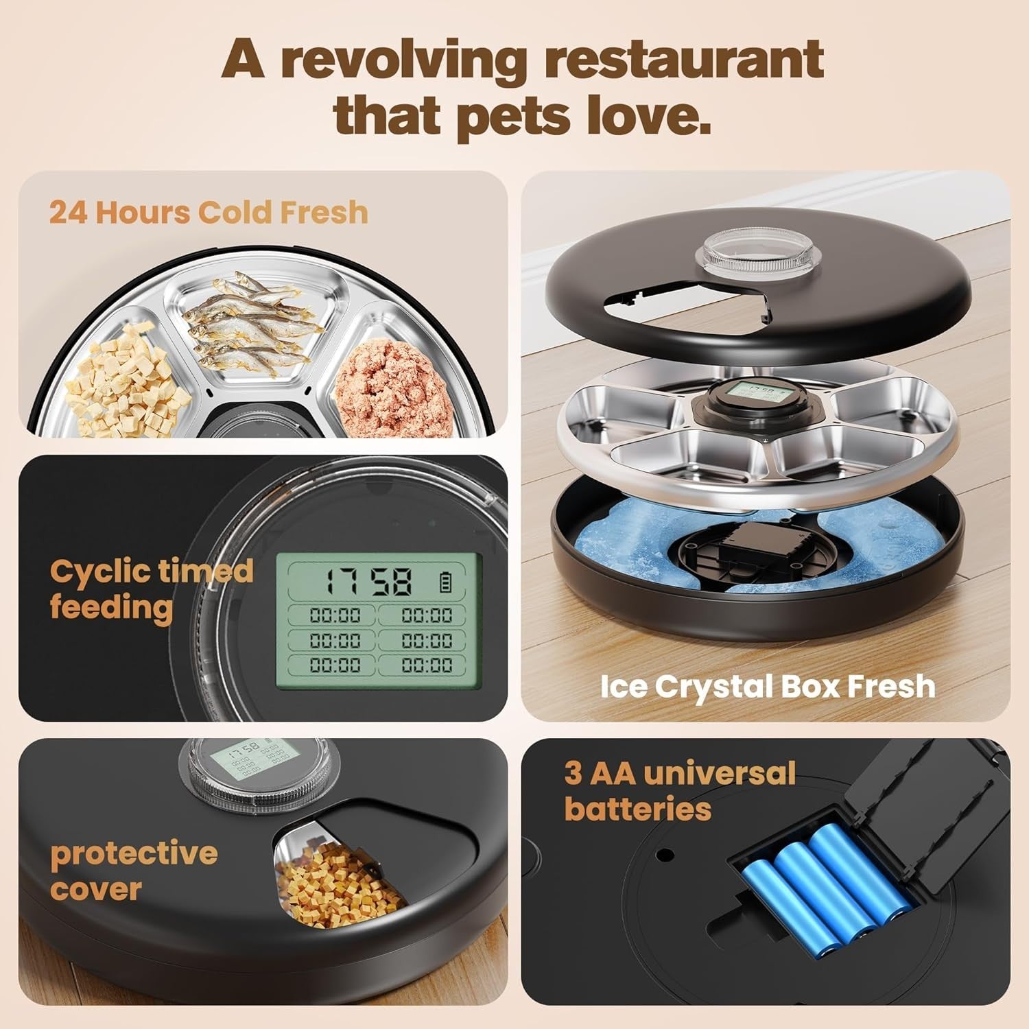 Automatic Wet Cat Feeder 6 Meal Timer Food Dispenser Ice Pack Wireless
