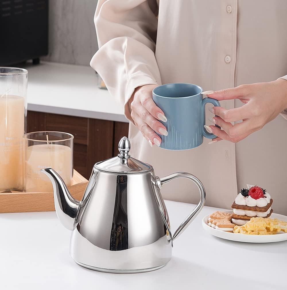 Stainless Steel Teapot 52oz 1.5L Tea Pot w Infuser Strainer Silver
