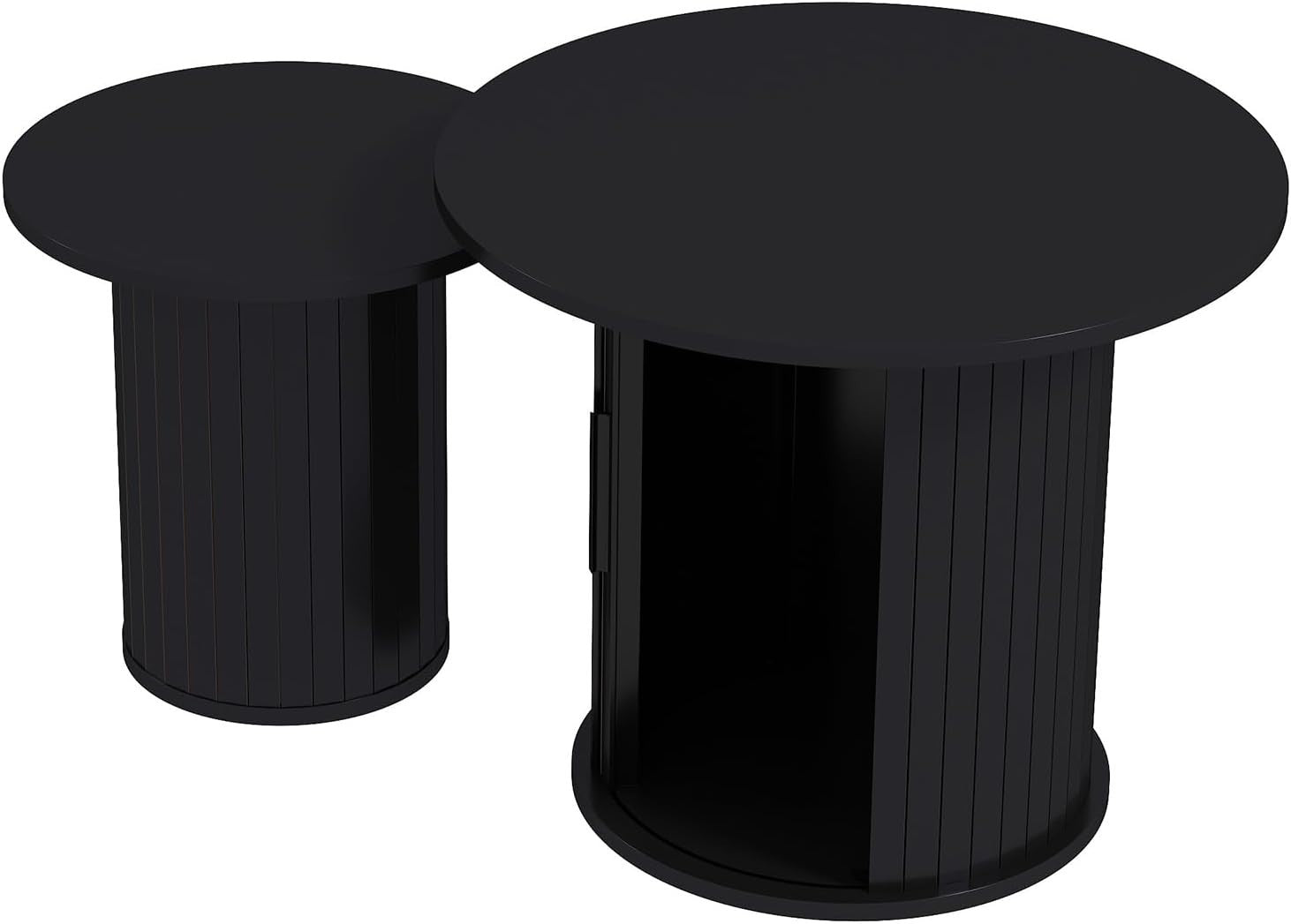 2-Piece 60cm Round Nesting Coffee Table Set with Hidden Storage, Black Finish