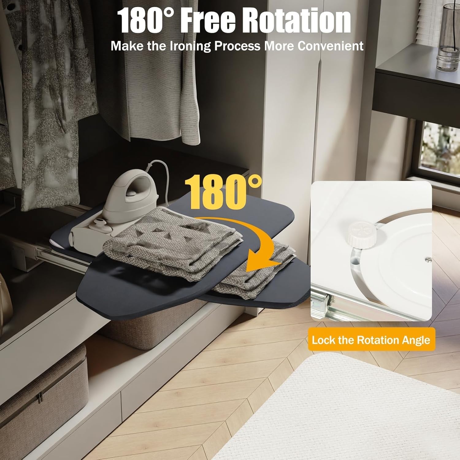 Pull Out Cupboard Ironing Board Extendable Folding 180° Rotating