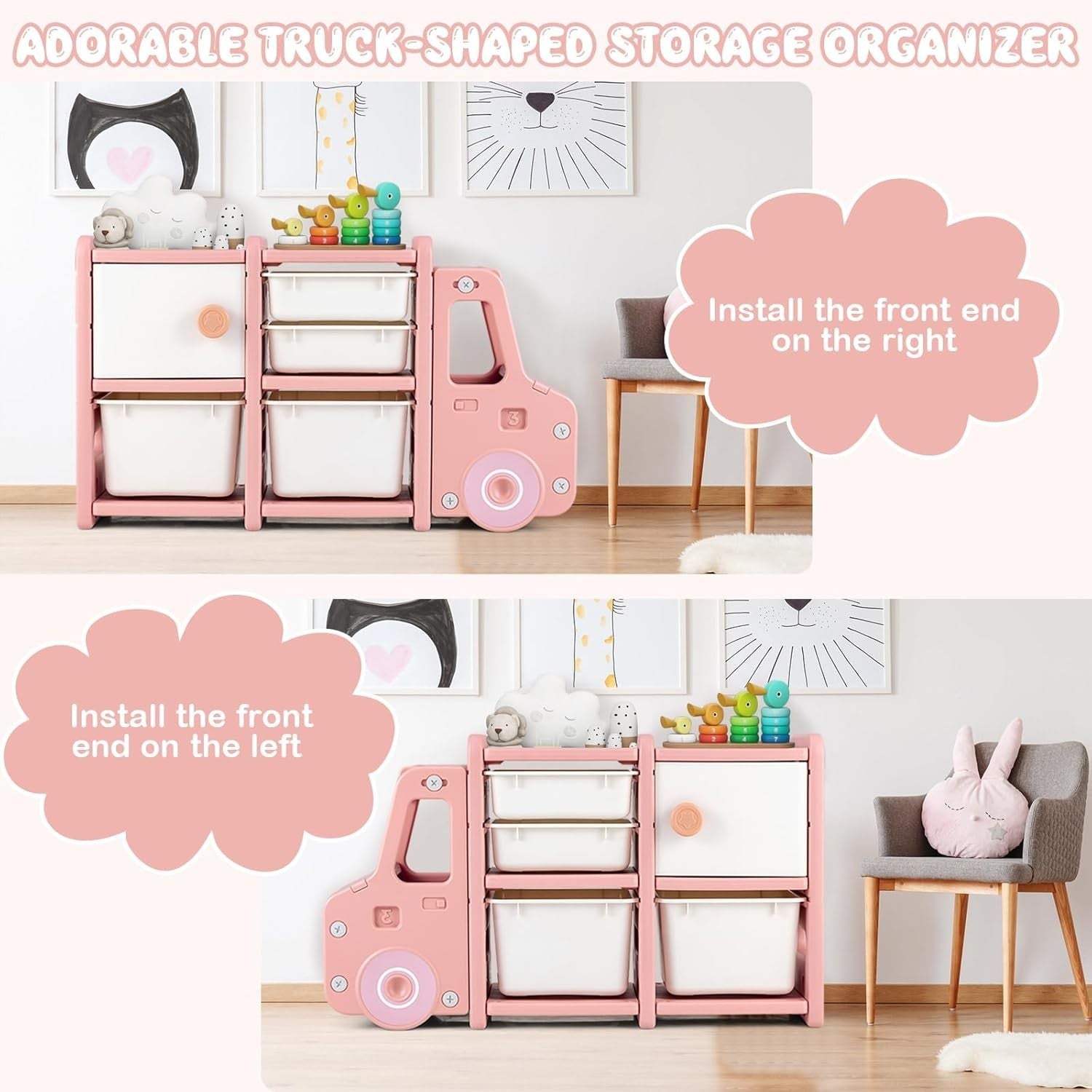 Kids Toy Storage Unit Car Shape with Bins Drawers & Cabinets 112x35x66cm