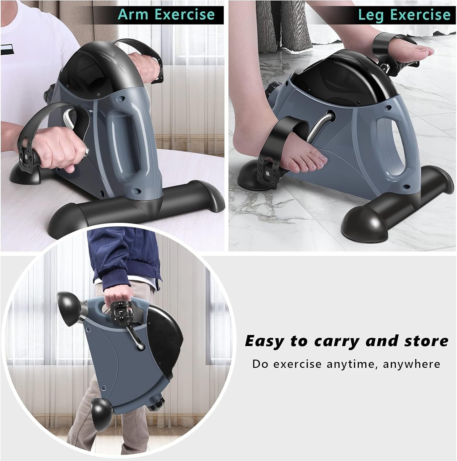 Mini Under Desk Pedal Exerciser with Handle LCD Quiet Resistance