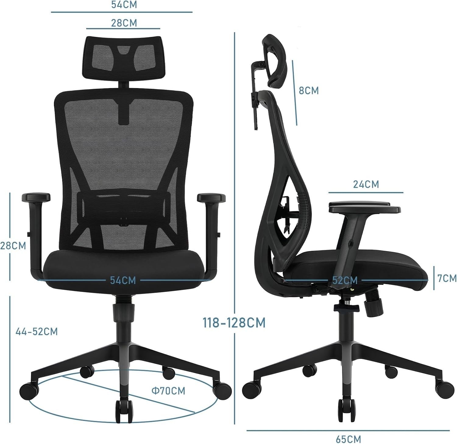 Ergonomic Office Chair Mesh Back Headrest Lumbar Support Swivel Desk Seat (65 ch