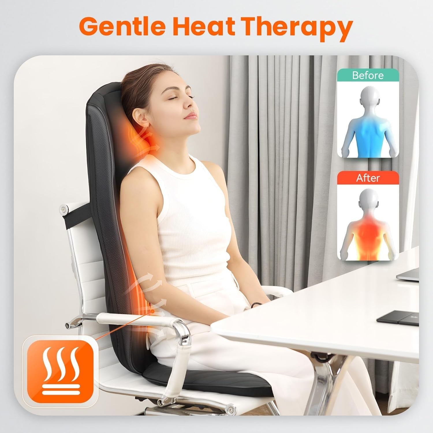 Shiatsu Neck & Back Massager with Heat Deep Kneading Chair Pad Adjustable
