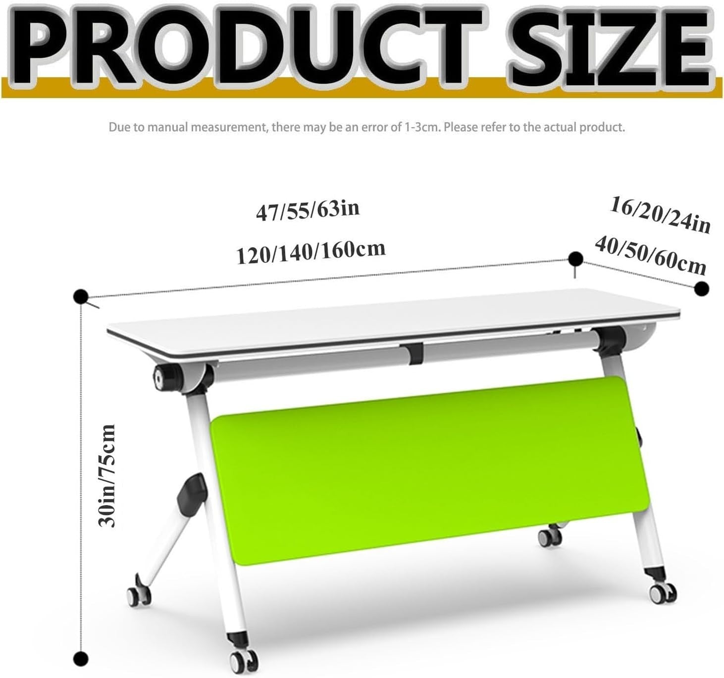 47x20" Flip-Top Mobile Conference Table – Folding Desk w/ Locking Wheels