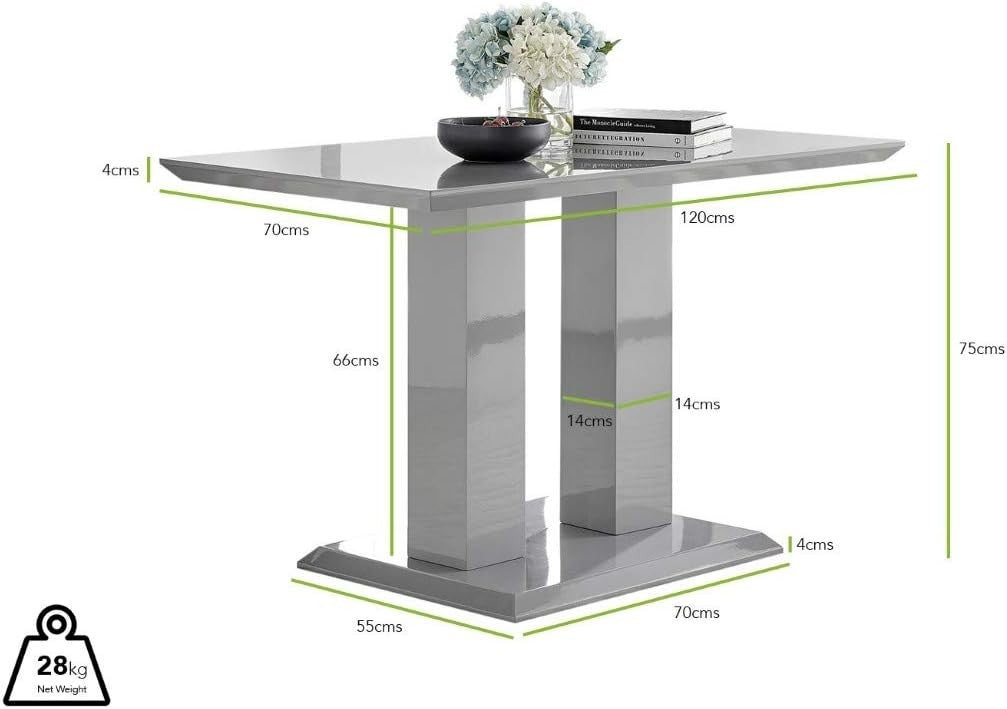 Modern Grey High Gloss Dining Table Rectangular 4 Seater Kitchen Room
