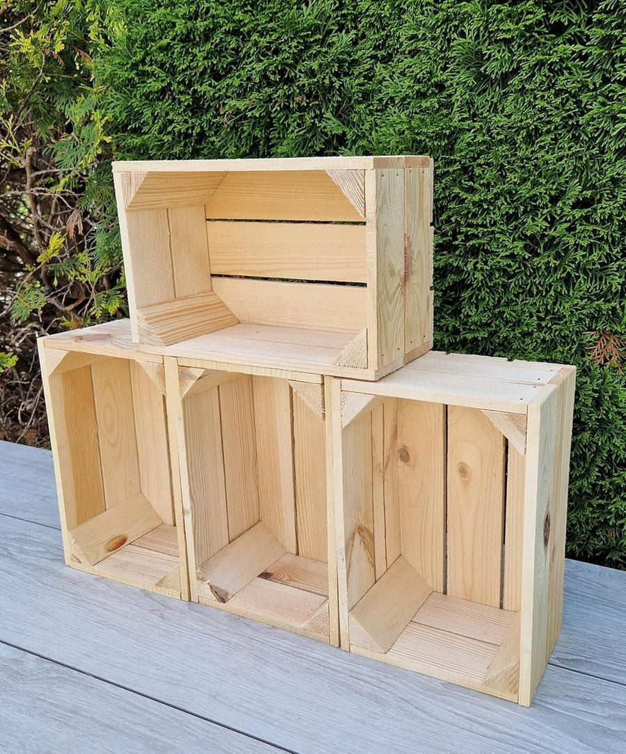 4-Piece Natural Wood Storage Crates Organizer 30x20x15cm Durable