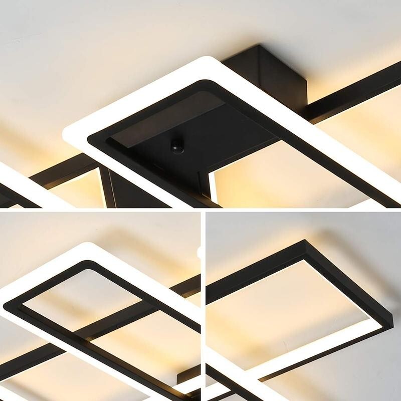 Modern LED Ceiling Light 80W Remote Black 4-Square Dimmable Flush Mount