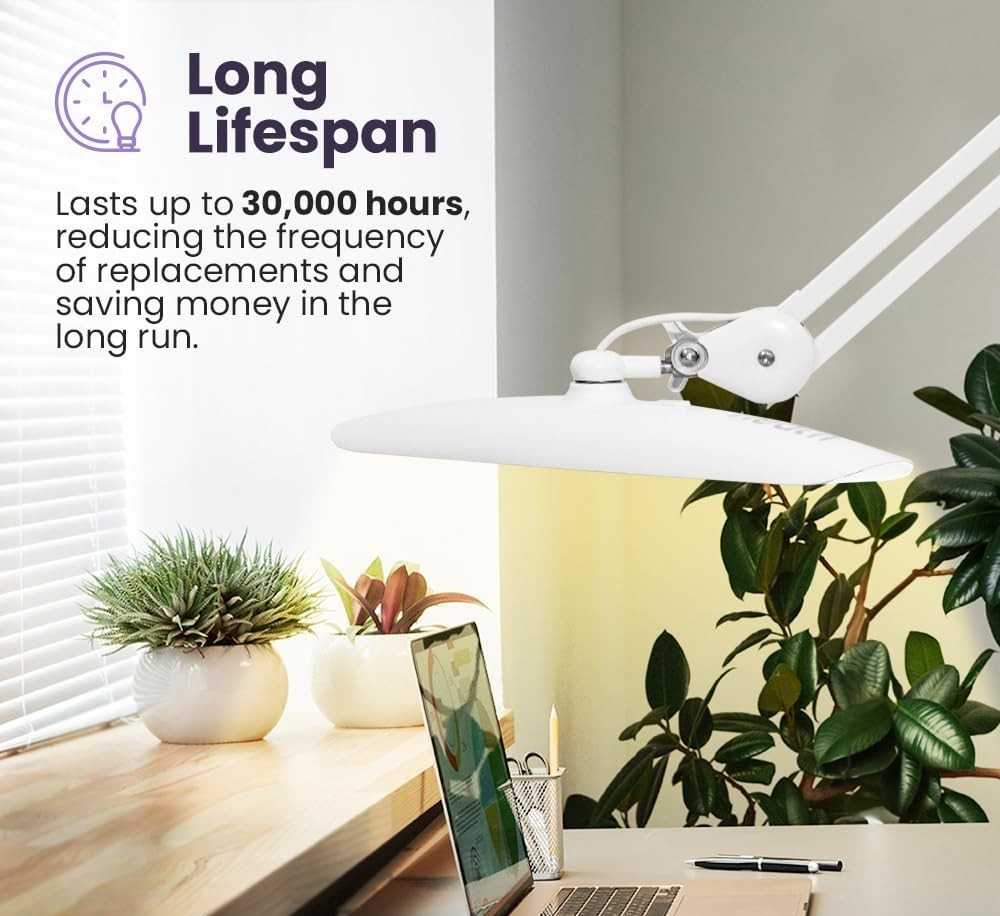LED Desk Lamp 2200 Lumens Adjustable Clamp Light 4 Brightness & 3 Modes