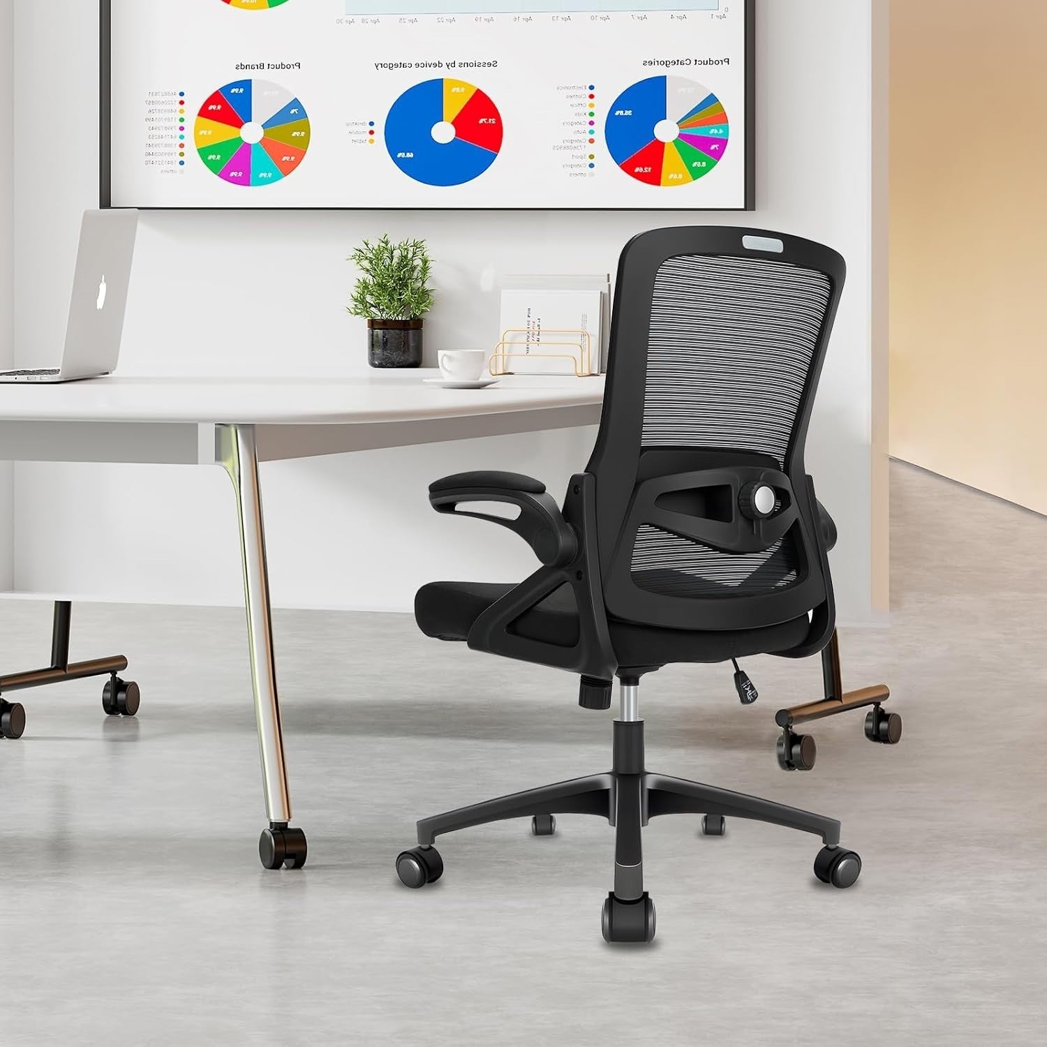 Ergonomic Office Chair Desk Seat Adjustable Lumbar Flip-Up Arms Mesh Back 120KG