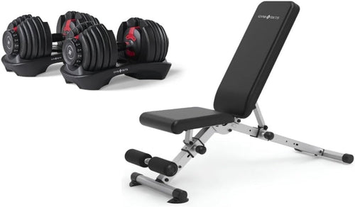Adjustable Dumbbells Pair 2x24kg With Bench Dial Weights Home Gym
