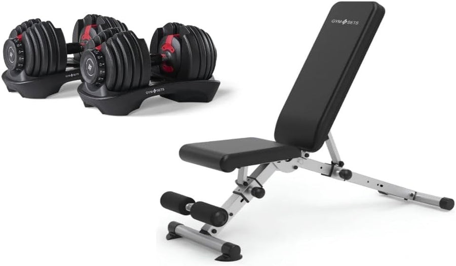 Adjustable Dumbbells Pair 2x24kg With Bench Dial Weights Home Gym