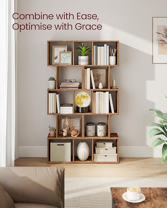 6-Tier Rustic Brown Bookcase Room Divider Modern Cube Storage Display Shelf 159