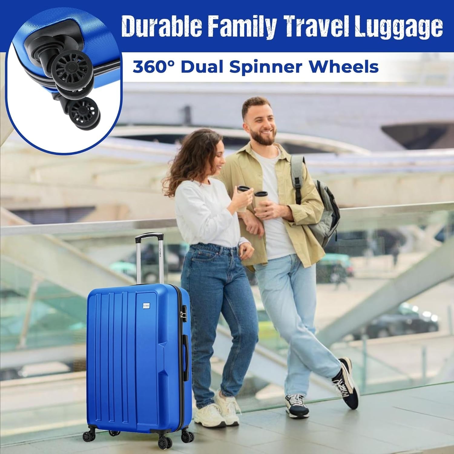 Cabin & Medium Luggage Set 2pc ABS Hard Shell 4 Wheel Spinner Travel Cases