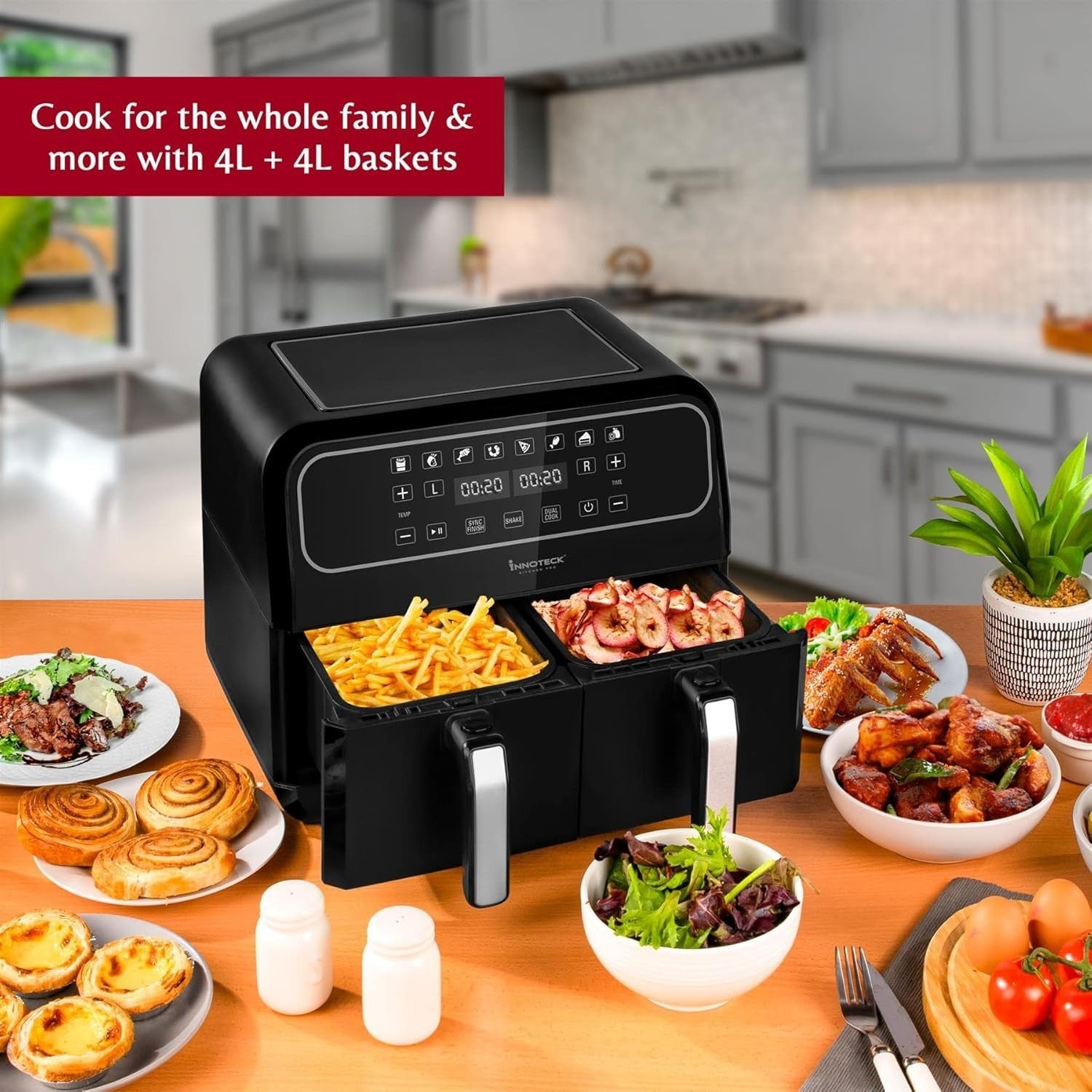 8L Dual Basket Digital Air Fryer | 8 Presets | Dual Zone Cooking | 1700W