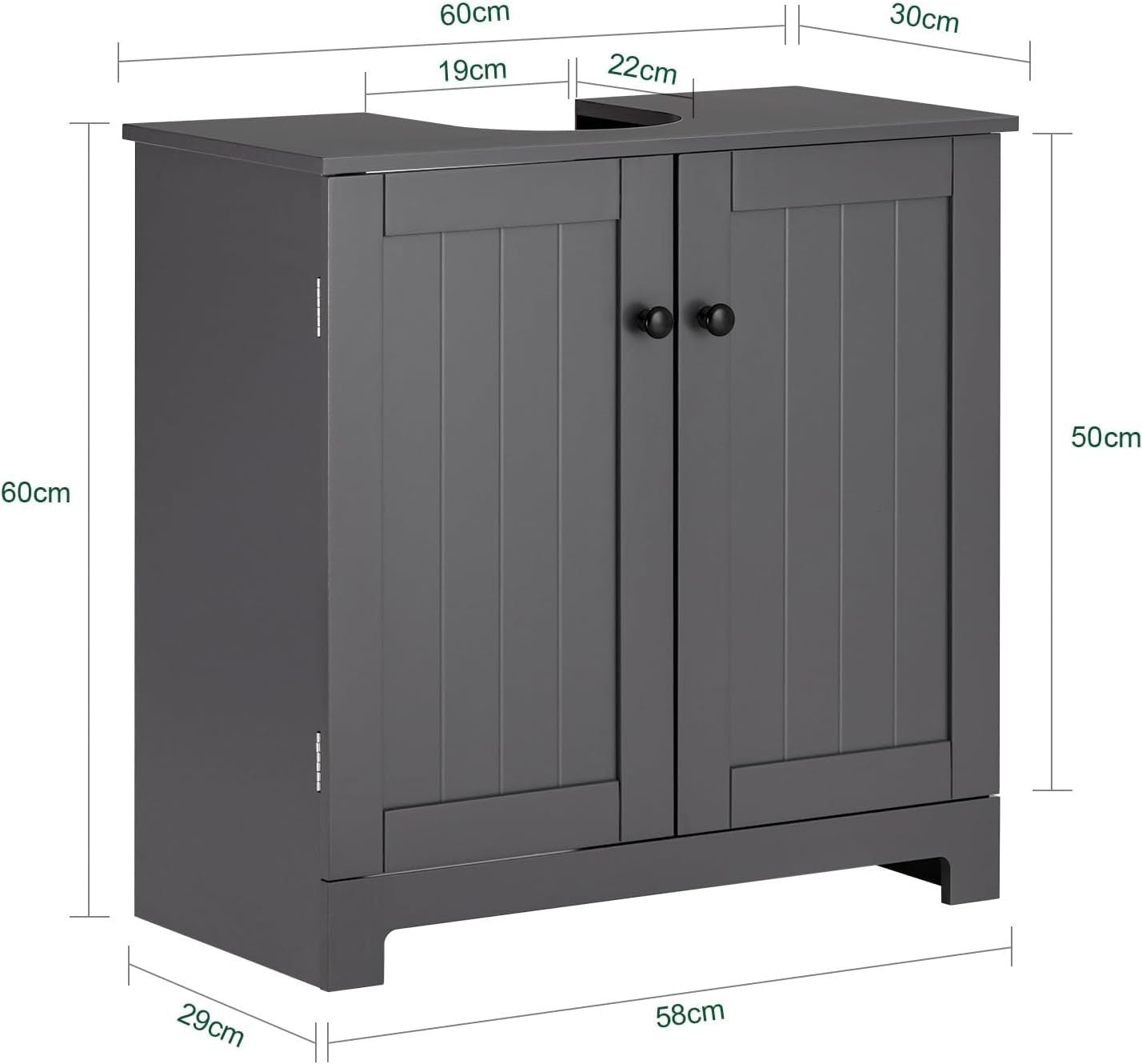 Modern Under Sink Bathroom Cabinet 60x60cm – Dark Grey MDF Storage Unit w/ Shelf