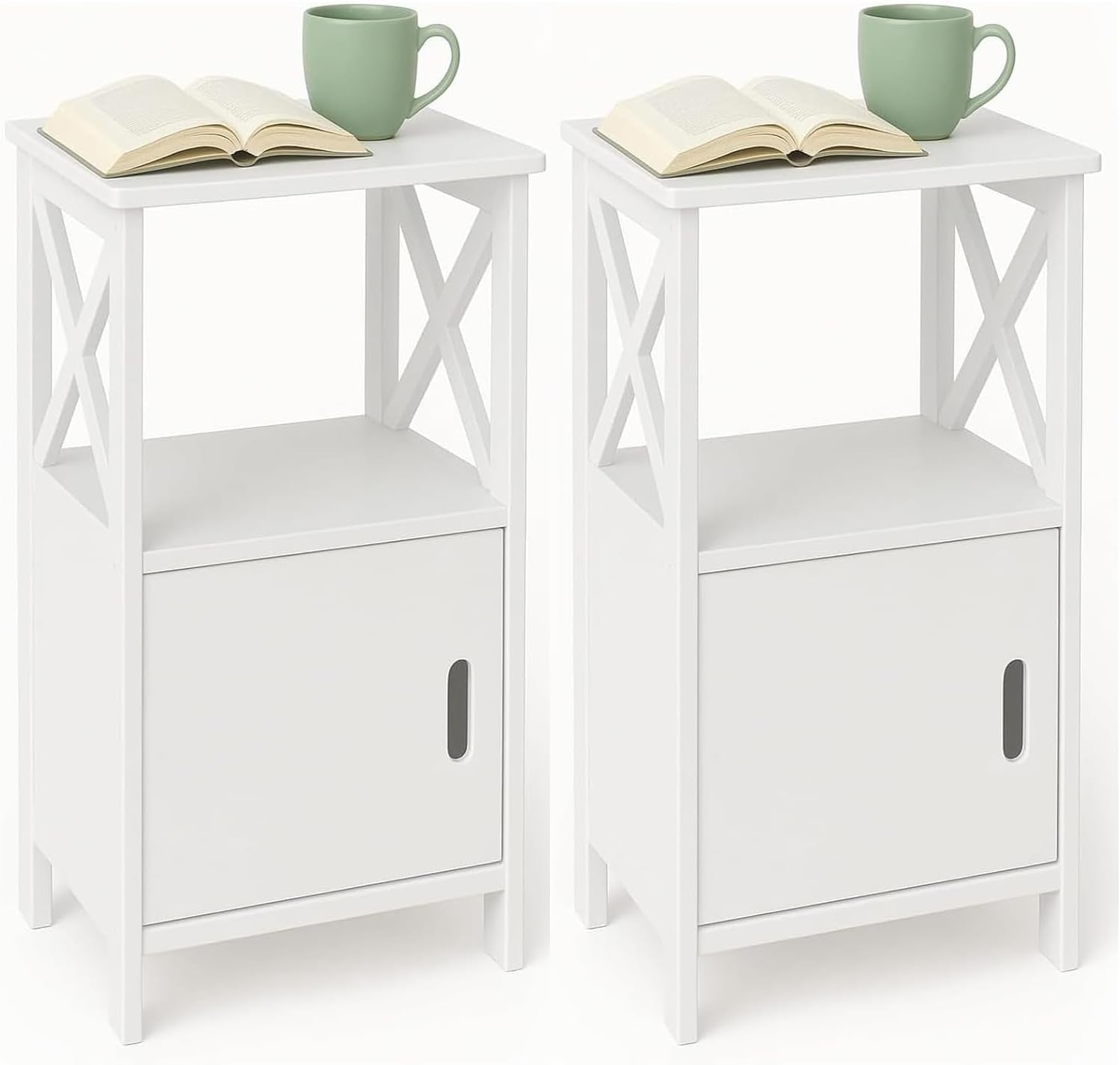 2-Pack Wooden Bedside Tables with Drawer & Open Shelf White 60x30x30cm