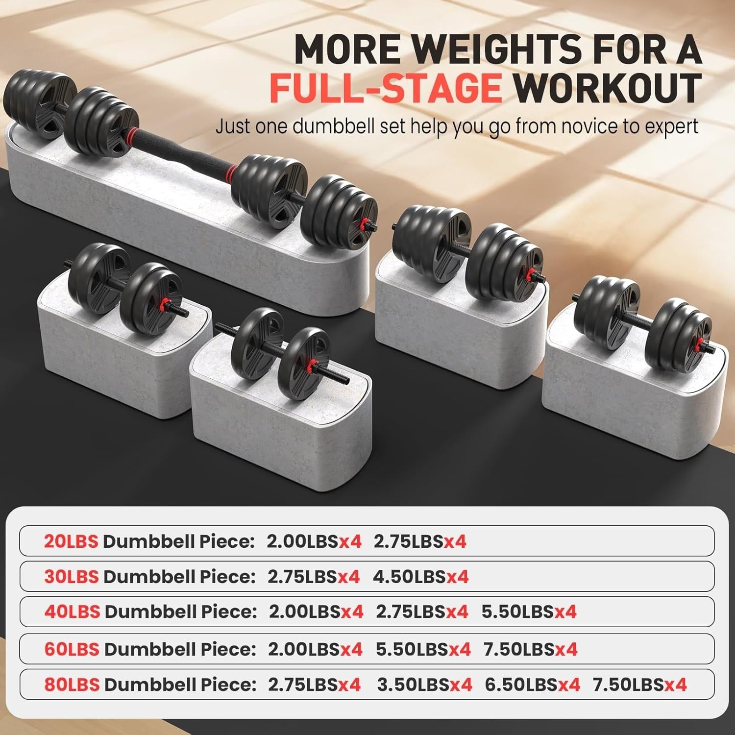 60LB Adjustable Dumbbells Set 2 in 1 Barbell Connector Home Gym