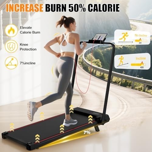 Compact Foldable Walking Treadmill 7% Incline 2.5HP LED Home Gym