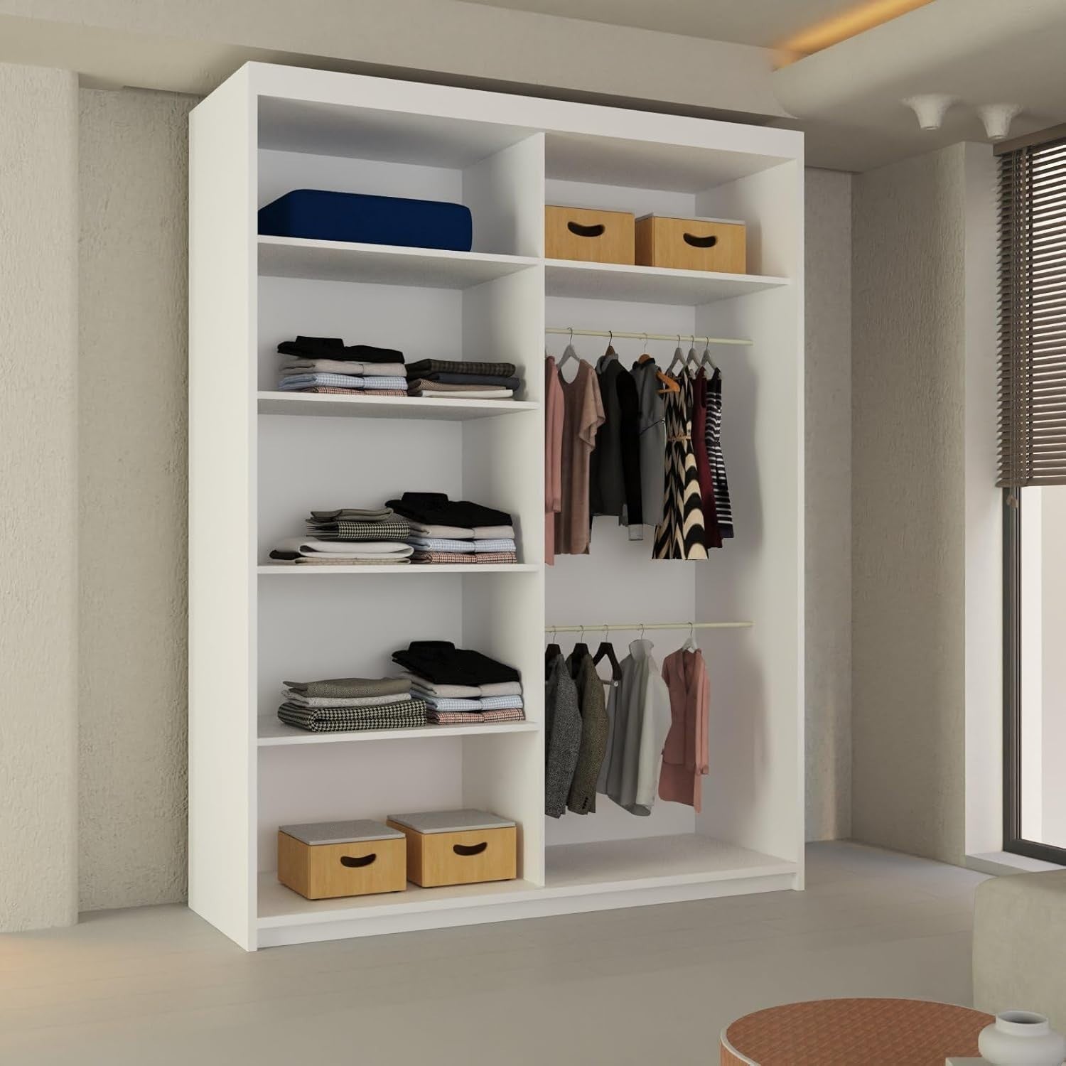 150cm White Sliding Wardrobe Mirror Doors Storage Unit Modern Bedroom