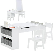 Kids 2-in-1 Art Table & Chair Set with Easel, Storage & Paper Roll, White
