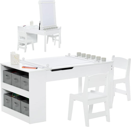 Kids 2-in-1 Art Table & Chair Set with Easel, Storage & Paper Roll, White