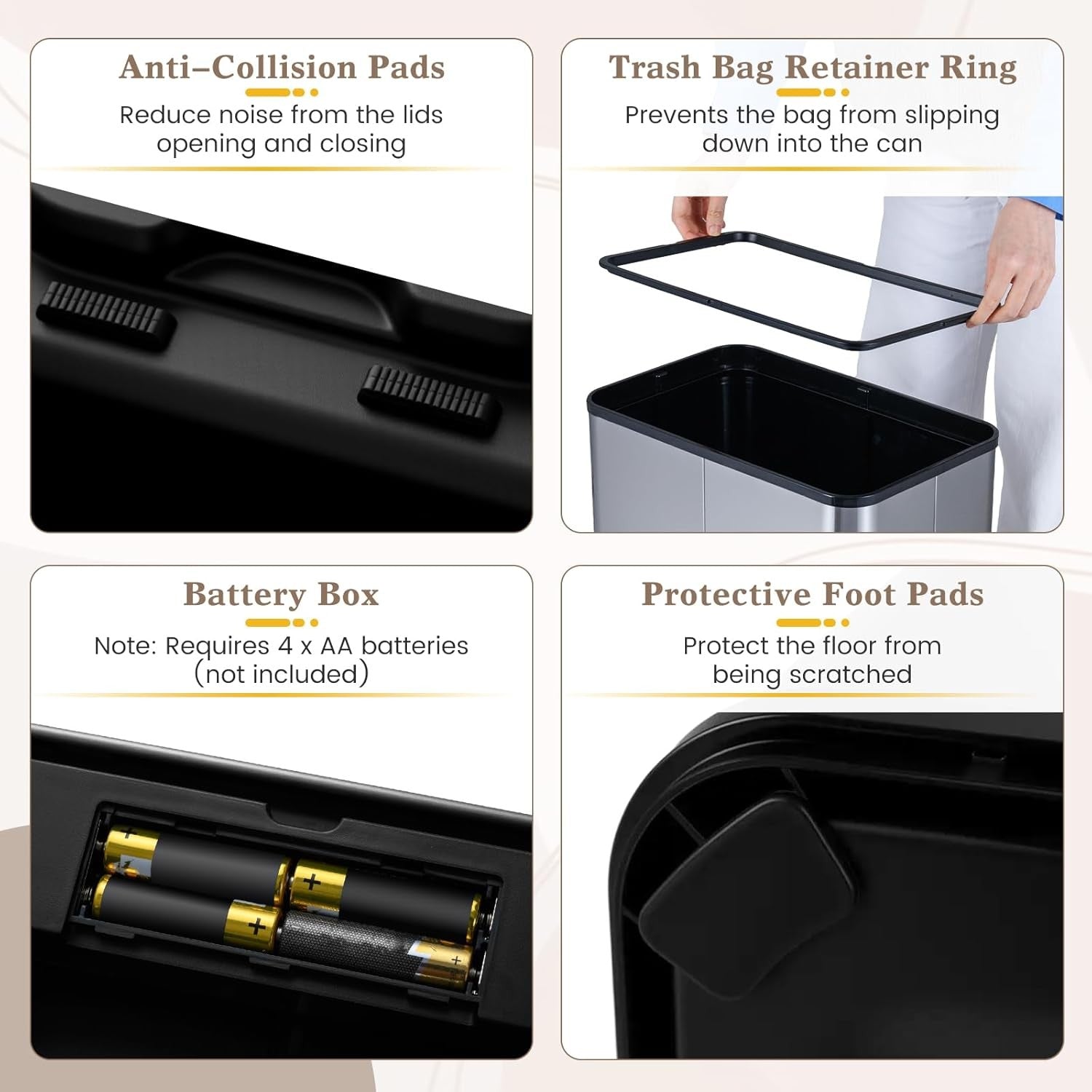 60L Sensor Kitchen Bin Touchless Stainless Steel Soft Close